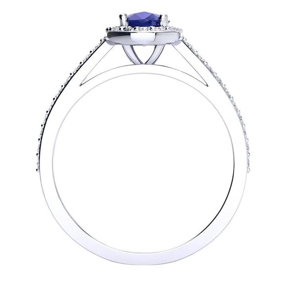 1 1/2 Carat Oval Created Sapphire & Diamond Halo Ring in Sterling Silver - Picture 3 of 6